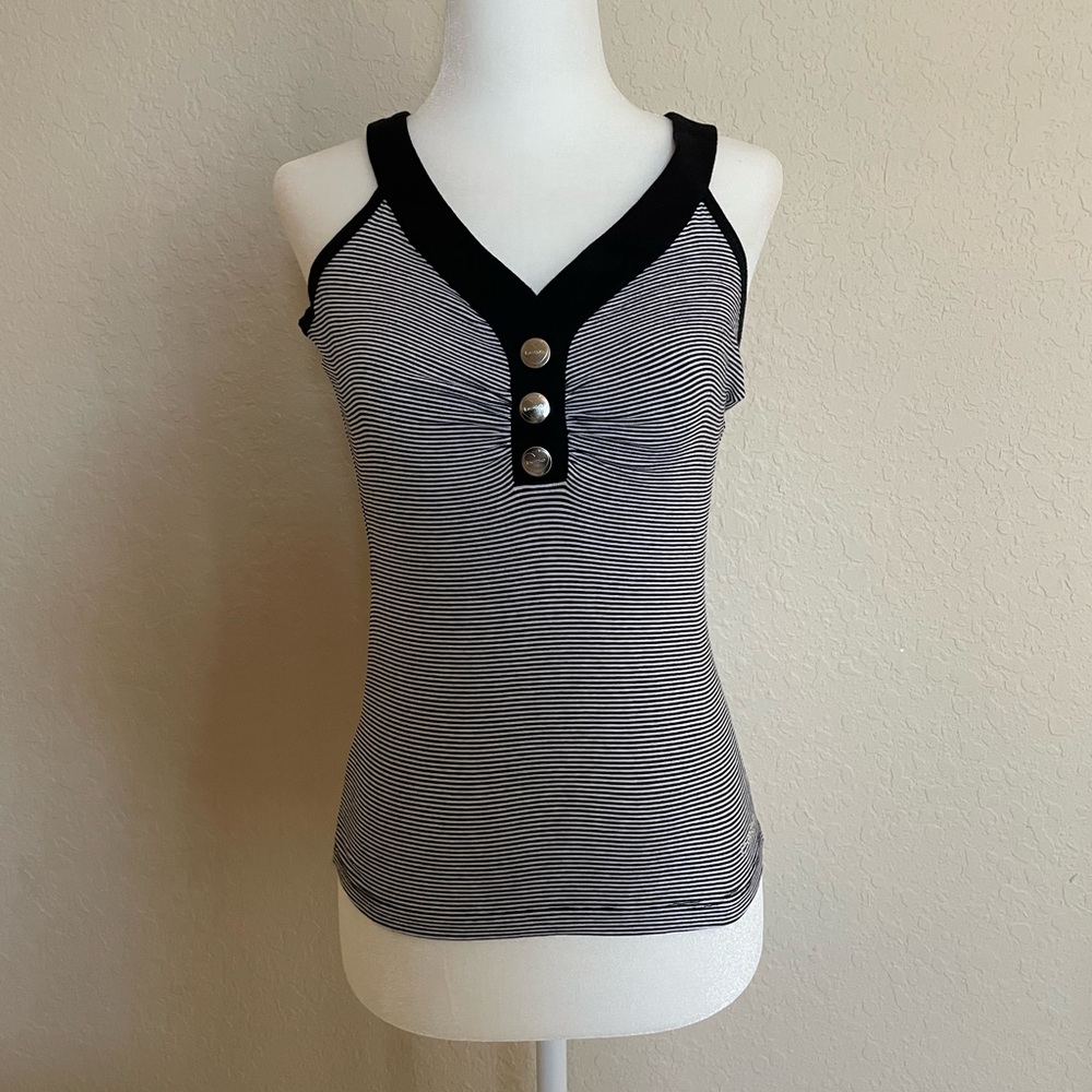 bebe Black and White Striped Tank Top